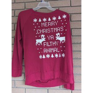 Red Womens SpadeHill "Merry Christmas Ya Filty Animals" Long Sleeve T-Shirt